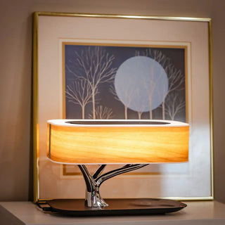 Desert-inspired table lamp wireless charging — warm ambient setting