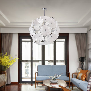 Murano Glass Chandelier – Handcrafted White Floréade With Soft Light Diffusion