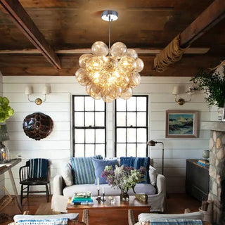 Blown Glass Chandelier – Modern Beige Glass Light With Adjustable Chain