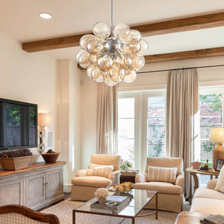 Blown Glass Chandelier – Modern Beige Glass Light With Adjustable Chain