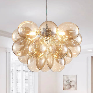 Blown Glass Chandelier – Modern Beige Glass Light With Adjustable Chain