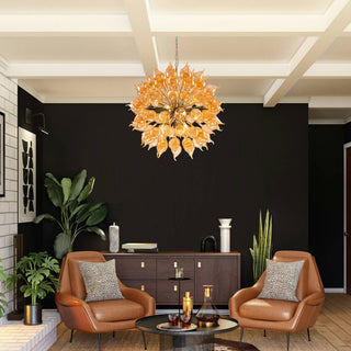 Amber orange glass chandelier ambient — sputnik warm glow