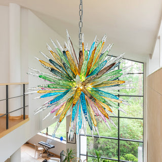Murano Glass Chandelier – Multicolored Blown Glass Lighting With Stalactite Spikes