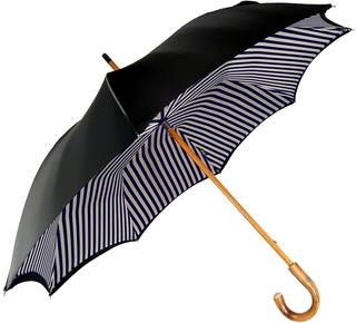 Double canopy blue striped satin men's Italian umbrella side view