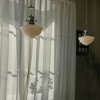 Industrial white pendant in interior — chain glass ceiling lamp