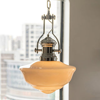 Suspension à chaîne - Suspension industrielle blanche avec abat-jour en verre et cordon réglable