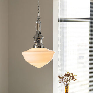 Industrial glass pendant from above — chain white ceiling lamp