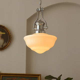 Industrial white pendant lamp with glass shade and adjustable cord