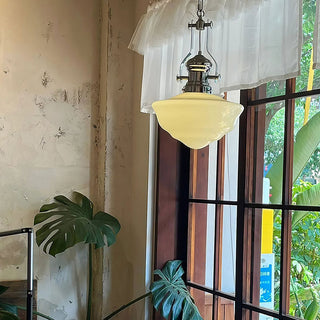 Chain white glass pendant lamp — industrial adjustable fixture