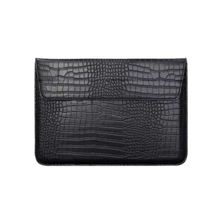 pu leather laptop sleeve crocodile texture plush interior built-in stand side view