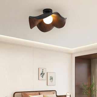 Scandinavian Ceiling Light – Wood Lotus Resin Fixture with Warm Ambient Lighting