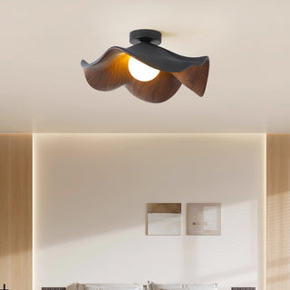 Scandinavian Ceiling Light – Wood Lotus Resin Fixture with Warm Ambient Lighting