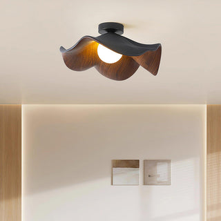 Scandinavian Ceiling Light – Wood Lotus Resin Fixture with Warm Ambient Lighting