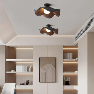 Scandinavian Ceiling Light – Wood Lotus Resin Fixture with Warm Ambient Lighting