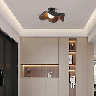 Scandinavian Ceiling Light – Wood Lotus Resin Fixture with Warm Ambient Lighting
