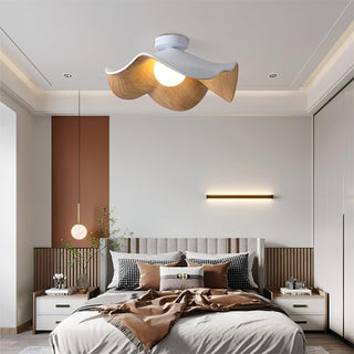 Scandinavian wood lotus resin ceiling light, warm ambient