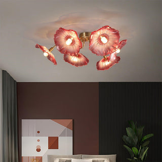 Vintage Glass Ceiling Light - Lotus Leaf Design Frosted Glass Lamp, Metal Fixture