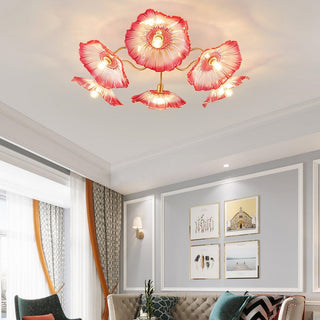 Vintage Glass Ceiling Light - Lotus Leaf Design Frosted Glass Lamp, Metal Fixture