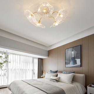 Vintage Glass Ceiling Light - Lotus Leaf Design Frosted Glass Lamp, Metal Fixture