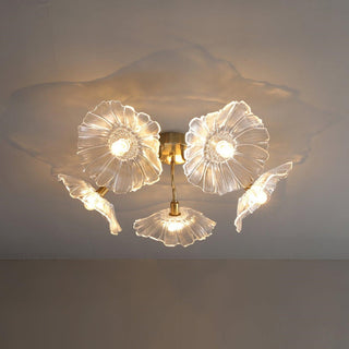 Lotus frosted glass ceiling lamp vintage – metal fixture