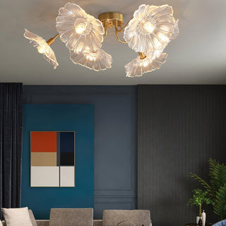 Vintage Glass Ceiling Light - Lotus Leaf Design Frosted Glass Lamp, Metal Fixture