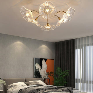 Vintage Glass Ceiling Light - Lotus Leaf Design Frosted Glass Lamp, Metal Fixture
