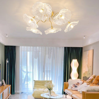 Vintage Glass Ceiling Light - Lotus Leaf Design Frosted Glass Lamp, Metal Fixture