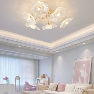 Vintage Glass Ceiling Light - Lotus Leaf Design Frosted Glass Lamp, Metal Fixture