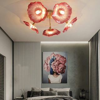 Vintage Glass Ceiling Light - Lotus Leaf Design Frosted Glass Lamp, Metal Fixture