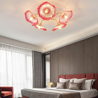 Vintage Glass Ceiling Light - Lotus Leaf Design Frosted Glass Lamp, Metal Fixture