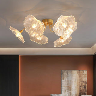 Frosted lotus glass ceiling fixture – vintage metal glow