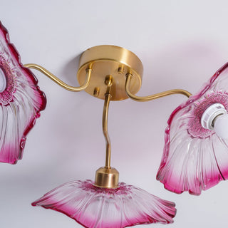 Vintage Glass Ceiling Light - Lotus Leaf Design Frosted Glass Lamp, Metal Fixture