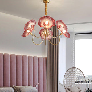 Modern glass chandelier lotus leaf design interior view