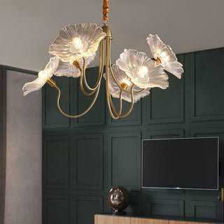 Contemporary lotus chandelier glass leaf design ceiling light
