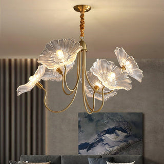 Modern glass lotus leaf chandelier pendant ceiling close-up