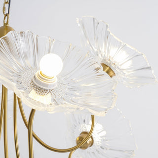 Contemporary glass lotus chandelier leaf pendant close-up