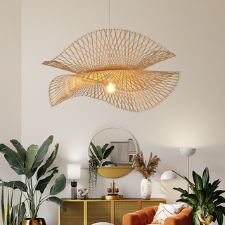 Woven Bamboo Pendant Light – Bohemian Pendant Light With Openwork Shade