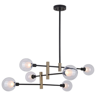 Modern sputnik glass round chandelier wide view — iron hanging warm