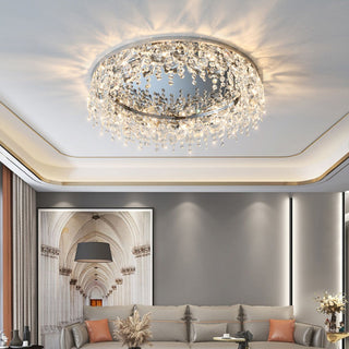 Luxury chrome ceiling lamp crystal – flush mount side view