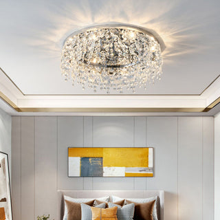 Chrome flush mount ceiling lamp crystal – luxury bedroom