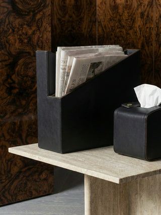 black vegan leather rose gold desk accessories styled on desk
