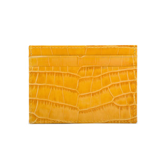 slim yellow crocodile pattern leather card holder haven italian calfskin wallet feature view