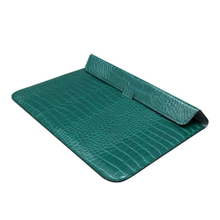 pu leather laptop sleeve crocodile texture plush interior built-in stand set view