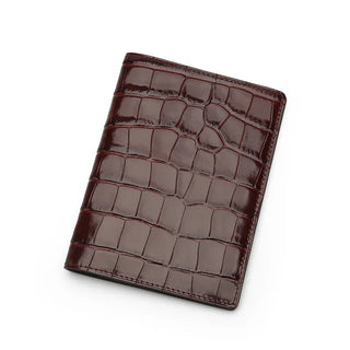 crocodile leather passport holder haven rfid travel wallet slim italian calfskin close-up