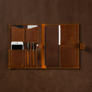 leather business portfolio handmade full grain leather padfolio business card holder close-up