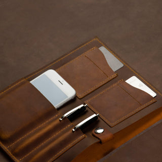 leather business portfolio handmade full grain leather padfolio business card holder detail