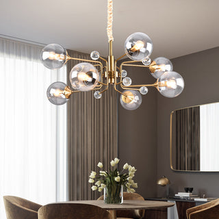 Gold glass LED chandelier front view — modern contemporary warm