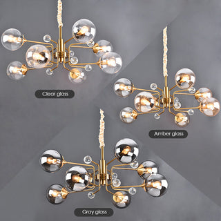 Contemporary gold glass chandelier — modern LED ceiling warm light