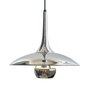 Metal silver pendant lamp detail — vintage kitchen hanging light