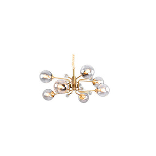 Modern LED gold glass chandelier wide — contemporary warm ceiling